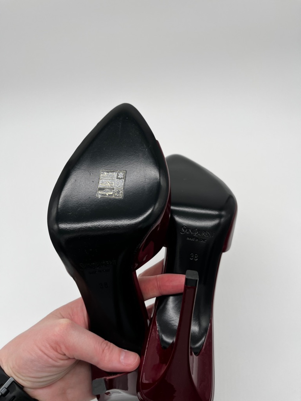 Saint Laurent Romy heeled Mules Patent Leather Stiletto Bordeaux - 8 - Picture 9 of 13